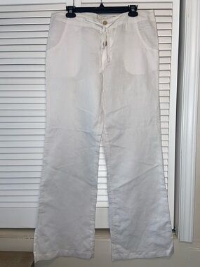 Body Central White Linen/Cotton Blend Wide Leg Button Up Pant Woman’s L